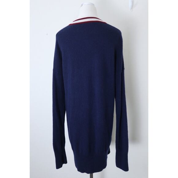 Equipment Size L Cashmere Cardigan Sweater Button Front Navy Red White Stripe - Picture 8 of 12